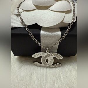Silver Crystal CC Pendant Necklace